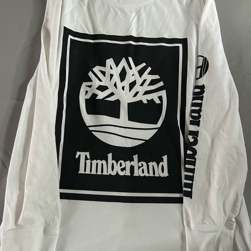 Timberland White and Orange Crew Neck Tee